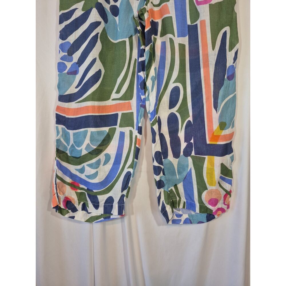 120 Lino Wide Leg Blue Green Floral Linen Pants EU 42 US 6 - Picture 4 of 9
